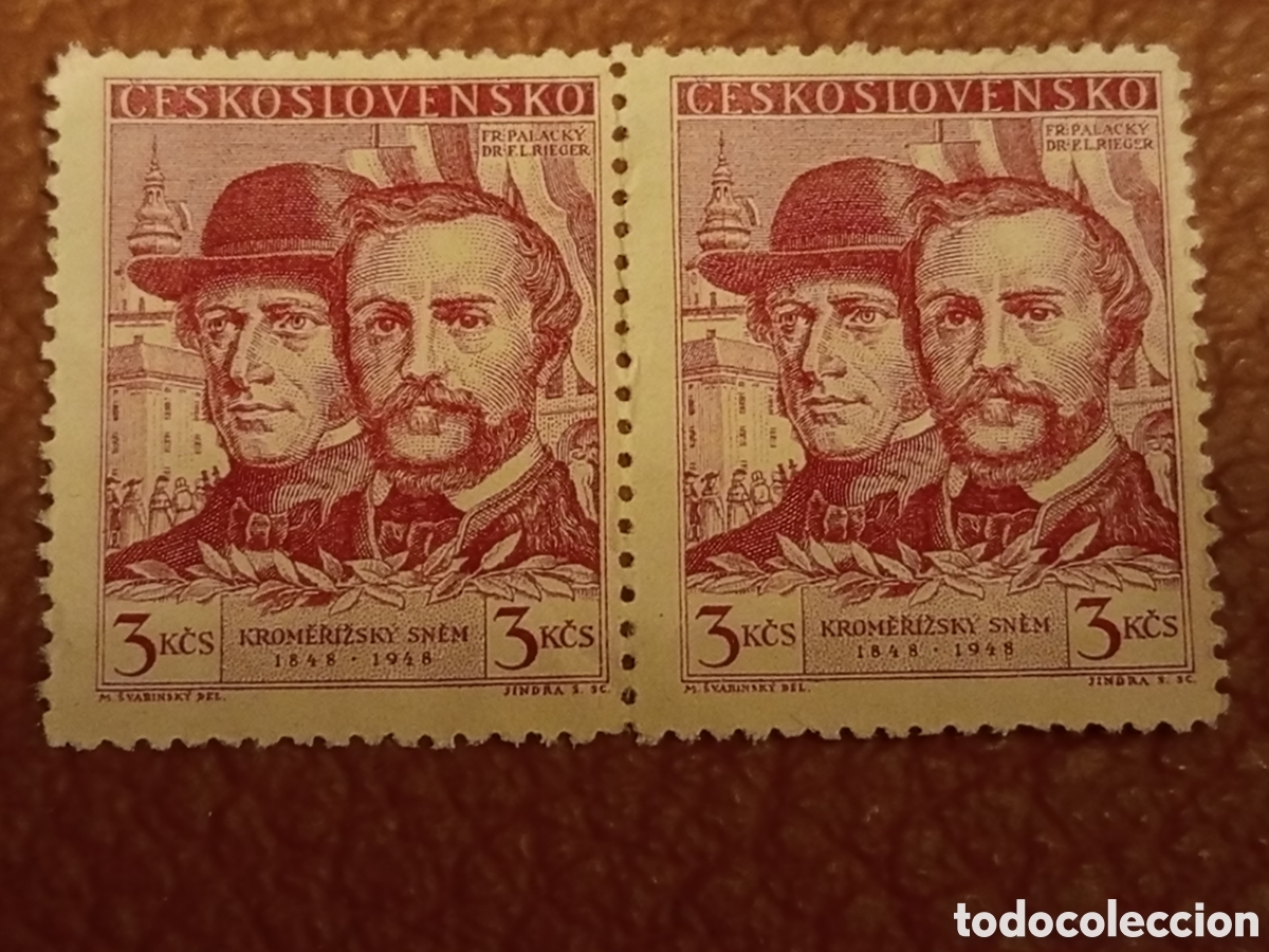 Sellos: Pareja Sellos Checoslovaquia 1948 Michel 535 Palack&yacute;-Rieger 3 Kčs MH