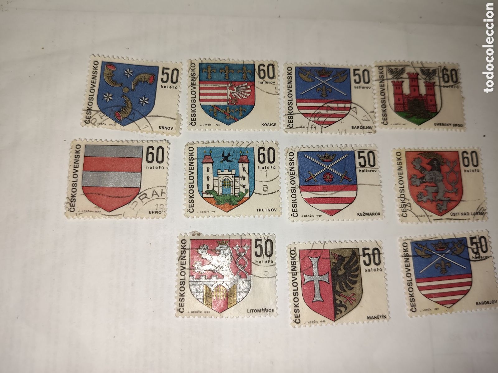 Sellos: 11 sellos de Checoslovaquia Her&aacute;ldica y escudo de armas de ciudades Checoslovacas 1969