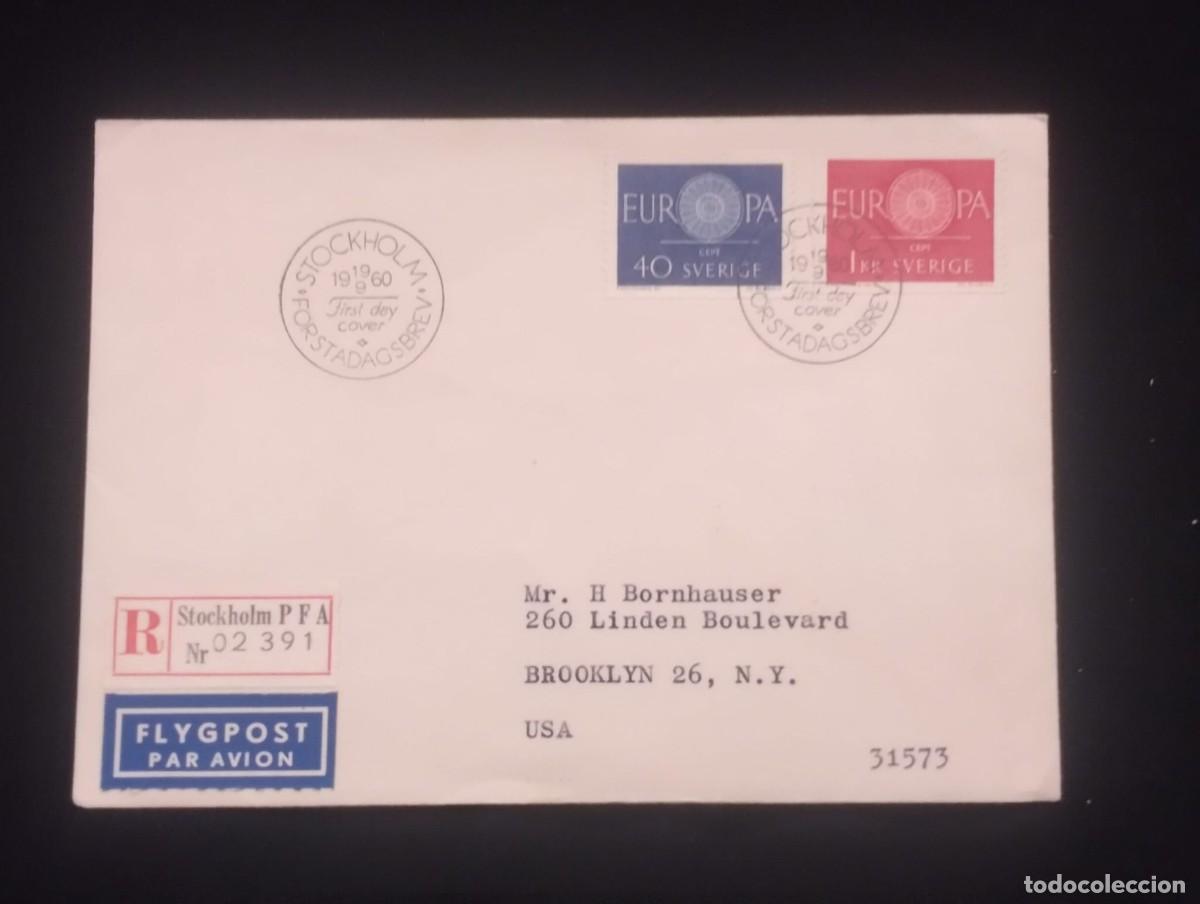 Sellos: TS) 1960 SWEDEN, FDC, WITH REGISTRATION NUMBER, COVER SENT FROM STOCKHOLM TO NEW YORK, AIRMAIL,SYMBO