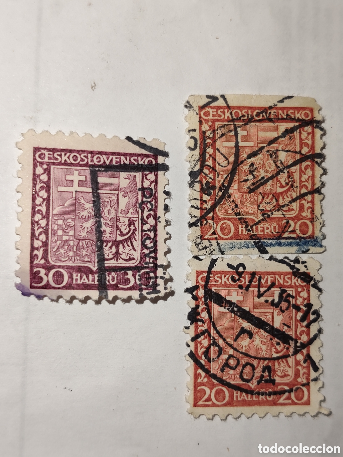 Sellos: 3 sellos de Checoslovaquia serie escudos de armas nacionales 1929 usados