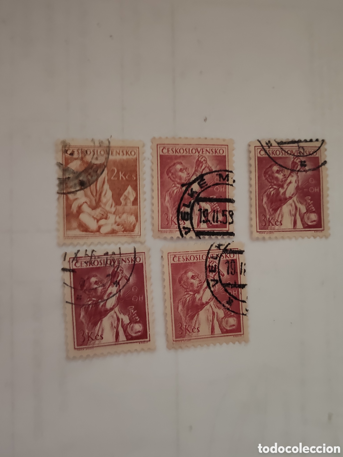Sellos: 5 sellos de Checoslovaquia profesiones 1954 usados