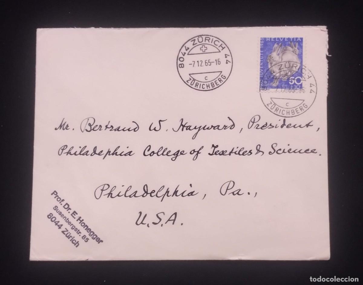 Sellos: TS) 1965 SWITZERLAND, COVER SENT FROM ZURICH TO PENNSYLVANIA, USA, FOR PROJECTS SUPPORTING CHILDREN