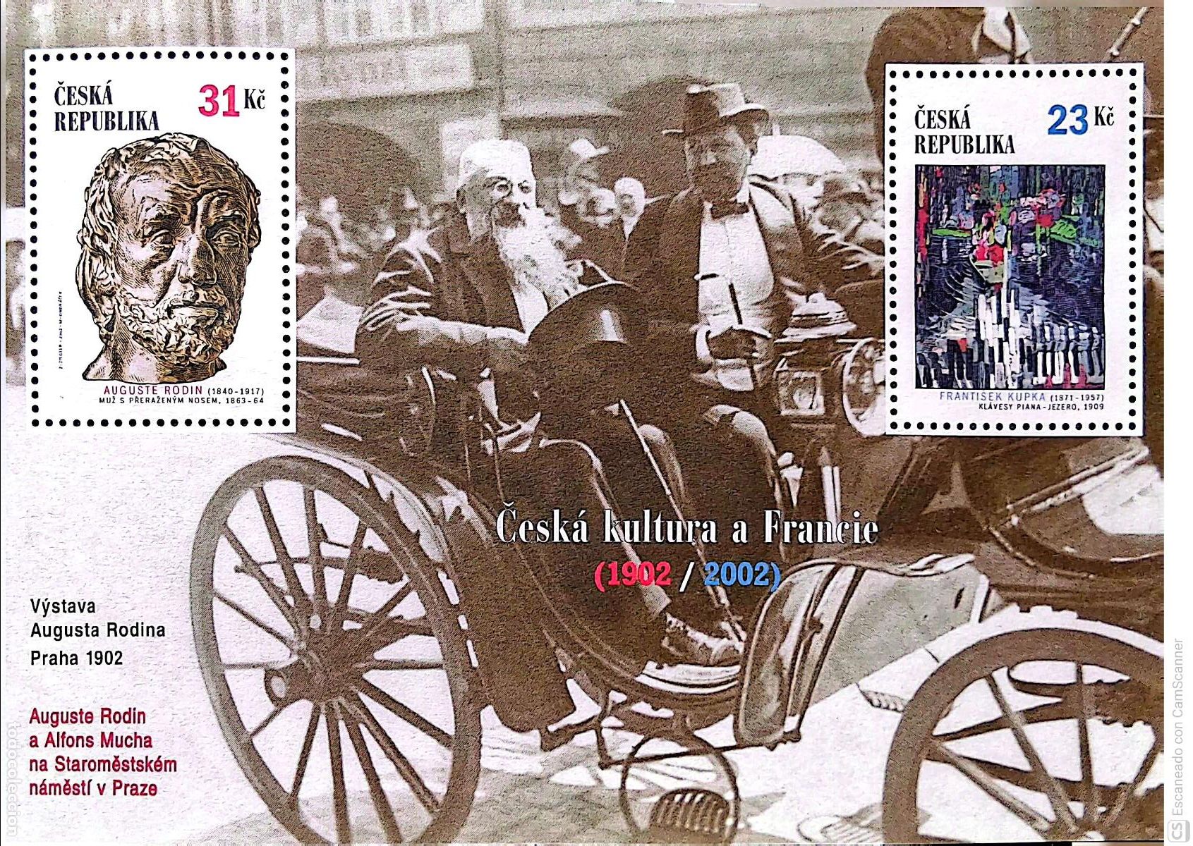 Sellos: Rep. Checa. HB 14 Cultura checa y francesa: Cuadro de Frank Kupka y escultura de Auguste Rodin. 2002