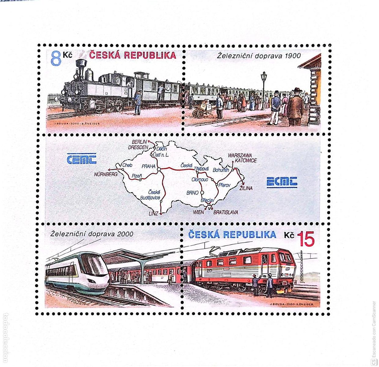 Sellos: Rep. Checa. HB 11 Transportes. Trenes: Locomotoras a vapor y el&eacute;ctrica, tipo 371. 2000. Sellos nuevo