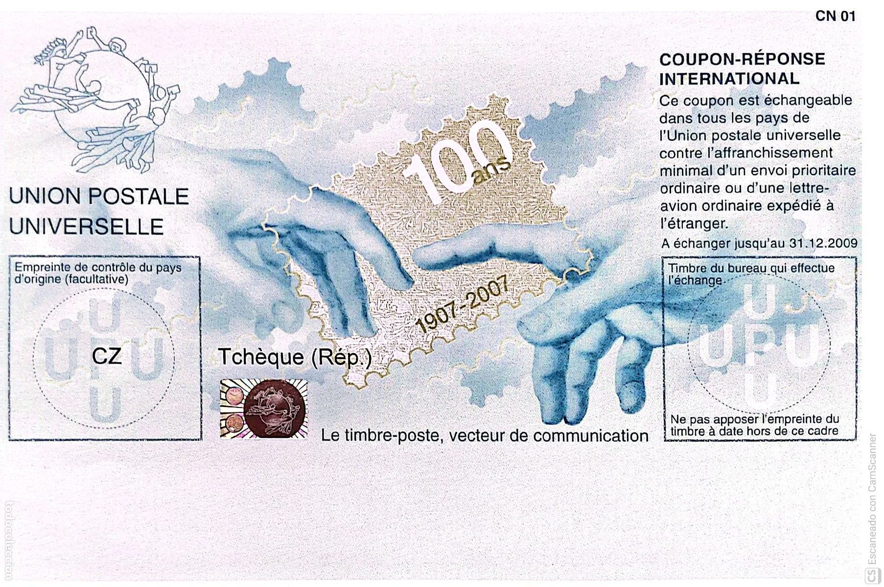 Sellos: Rep. Checa. Cup&oacute;n de la Uni&oacute;n Postal Universal canjeable por un env&iacute;o ordinario al extranjero. 1907/