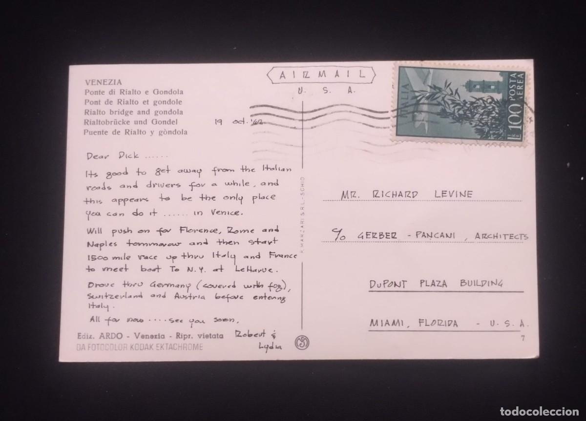 Sellos: TS) 1962 ITALY, POSTCARD, AIRMAIL, COVER SENT FROM VENICE TO MIAMI,WITH THE OLIVE TREE, THE CAMPIDOG