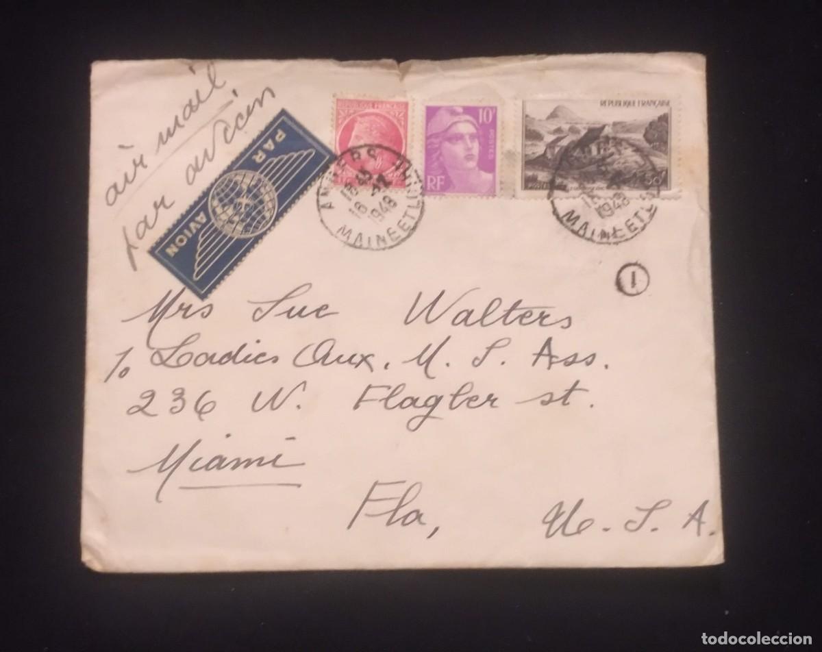Sellos: TS) 1948 FRANCE, AIRMAIL ,COVER SENT TO THE UNITED STATES, MULTIPLE STAMPS.