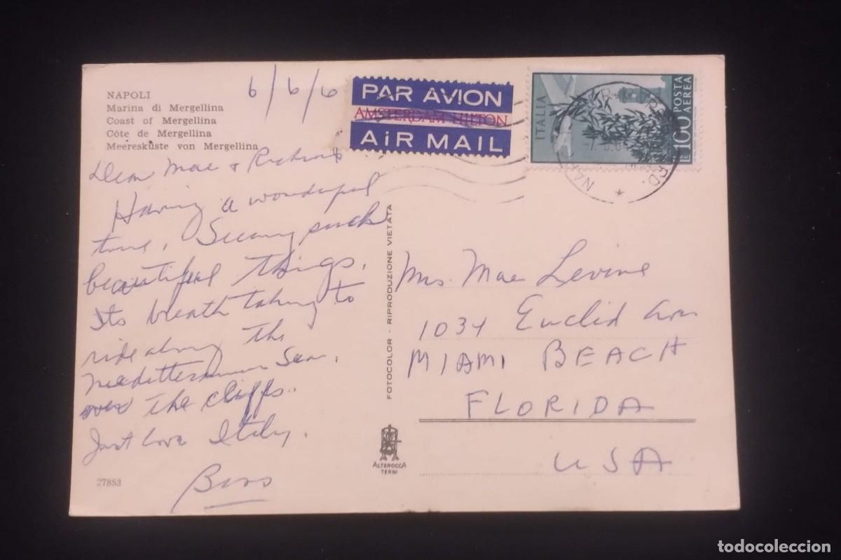 Sellos: TS) 1966 ITALY, POSTCARD, CANCELLATION STAMP, COVER SENT FROM NAPLES TO MIAMI, WITH THE OLIVE TREE,