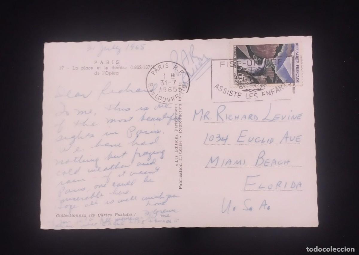 Sellos: TS) 1965 FRANCE, POSTCARD, UNICEF CANCELLATION STAMP, COVER SENT FROM PARIS TO MIAMI,WITH THE GORGES