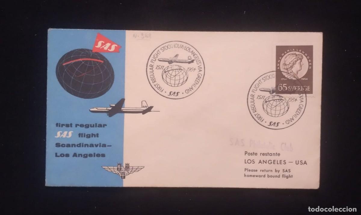 Sellos: TS) 1954 SWEDEN, FIRST REGULAR FLIGHT STOCKHOLM - LOS ANGELES VIA GREENLAND,WITH THE BICENTENARY OF