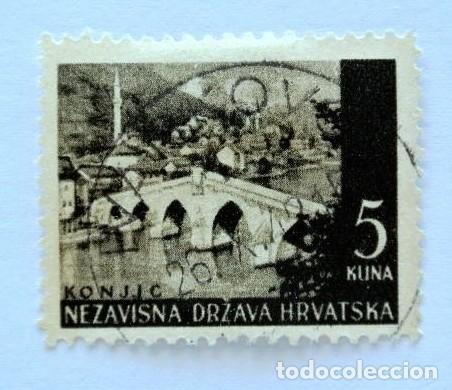 Timbres: Sello postal CROACIA 1941 , 5 Kn, Puente Konjic, Bosnia Herzegovina, Segunda guerra mundial
