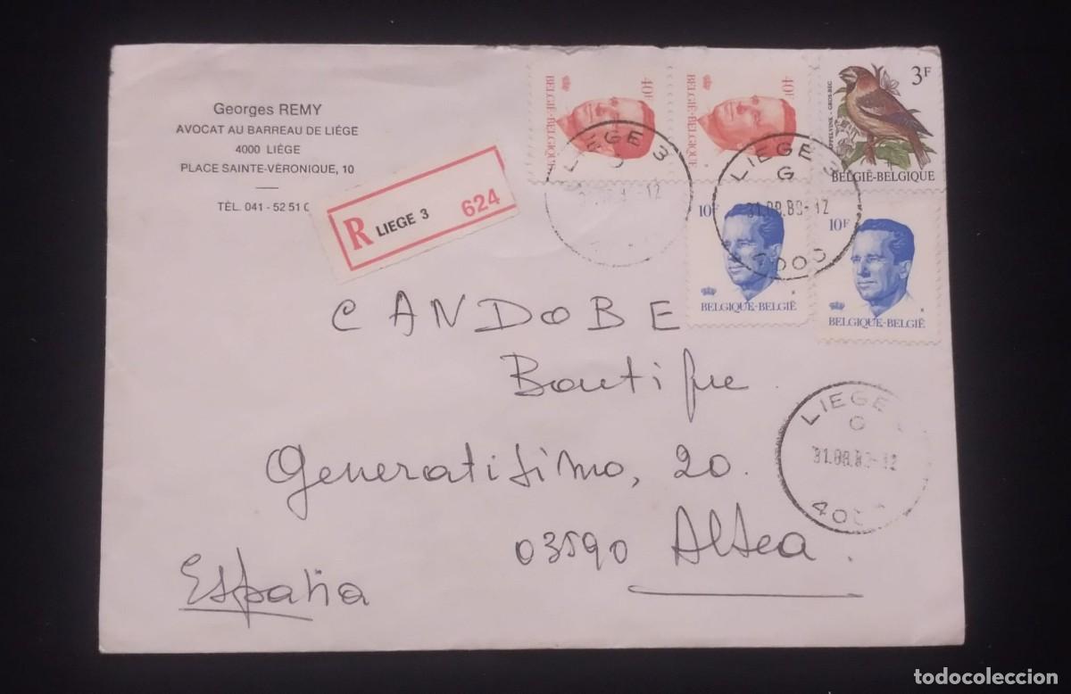 Sellos: TS) 1983 BELGIUM, REGISTRATION NUMBER, COVER SENT FROM LIEGE TO ALICANTE, SPAIN,WITH KING BAUDOUIN A