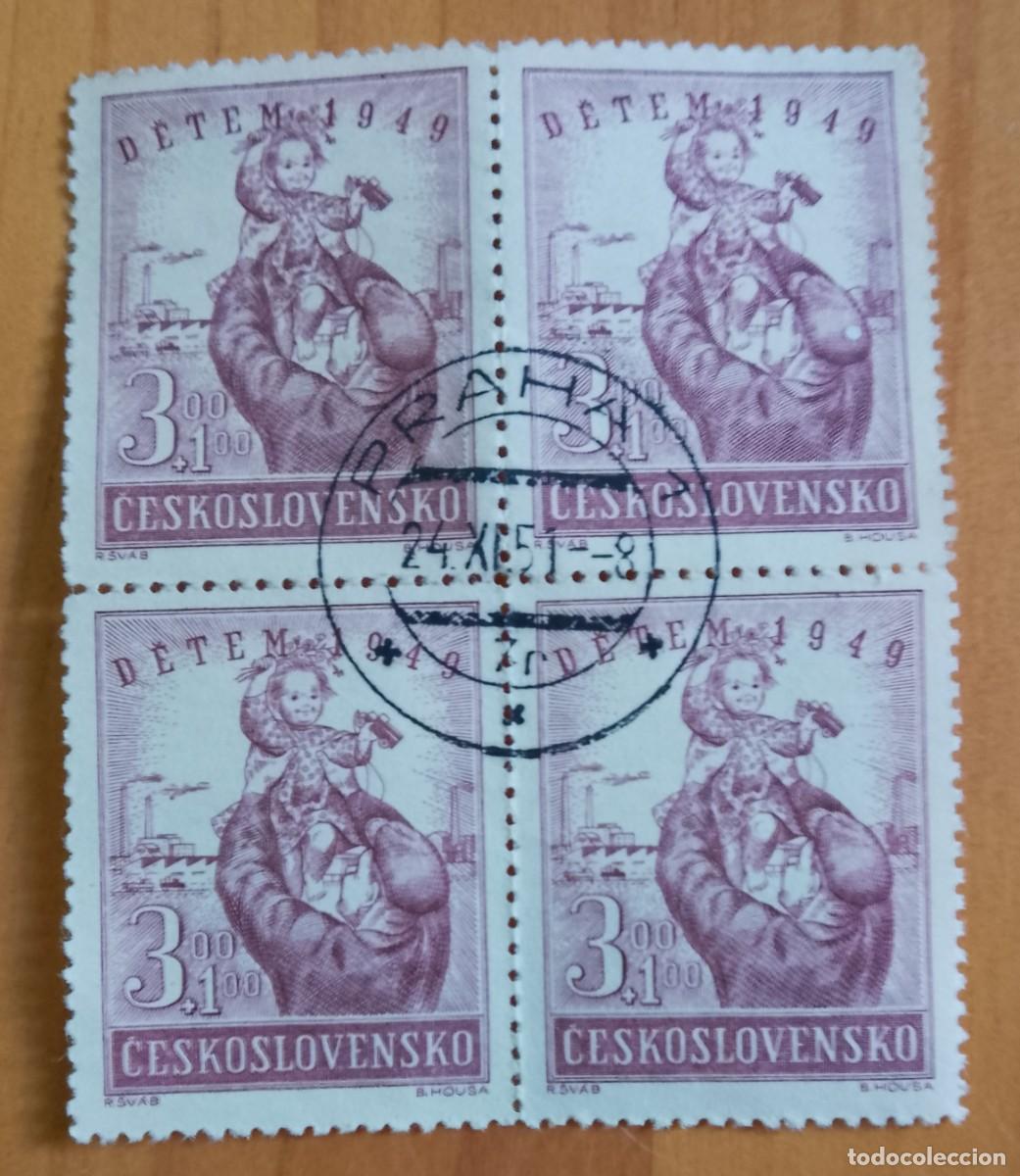 Sellos: CHECOSLOVAQUIA - 3,00 + 1,00 - DETEM, DETENCI&Oacute;N 1949 - TIRA 4 SELLOS - MAT. ID. 24.XI.51 PRAHA