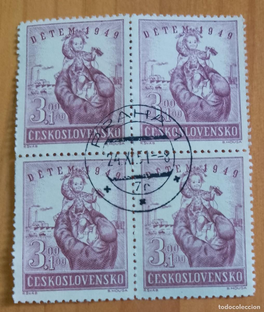 Sellos: CHECOSLOVAQUIA - 3,00 + 1,00 - DETEM, DETENCI&Oacute;N 1949 - TIRA 4 SELLOS - MAT. ID. 24.XI.51 PRAHA