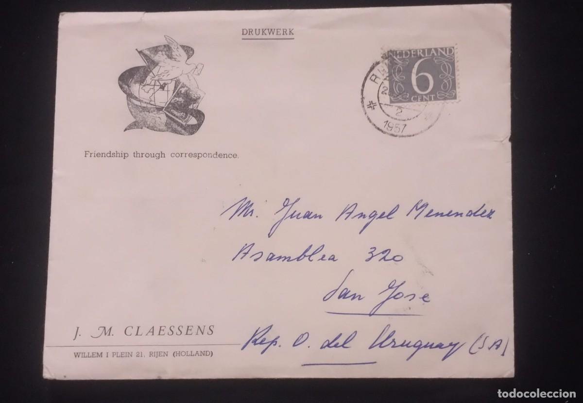 Sellos: TS) 1957 NETHERLANDS, COVER SENT FROM RIJEN TO SAN JOSE, URUGUAY.