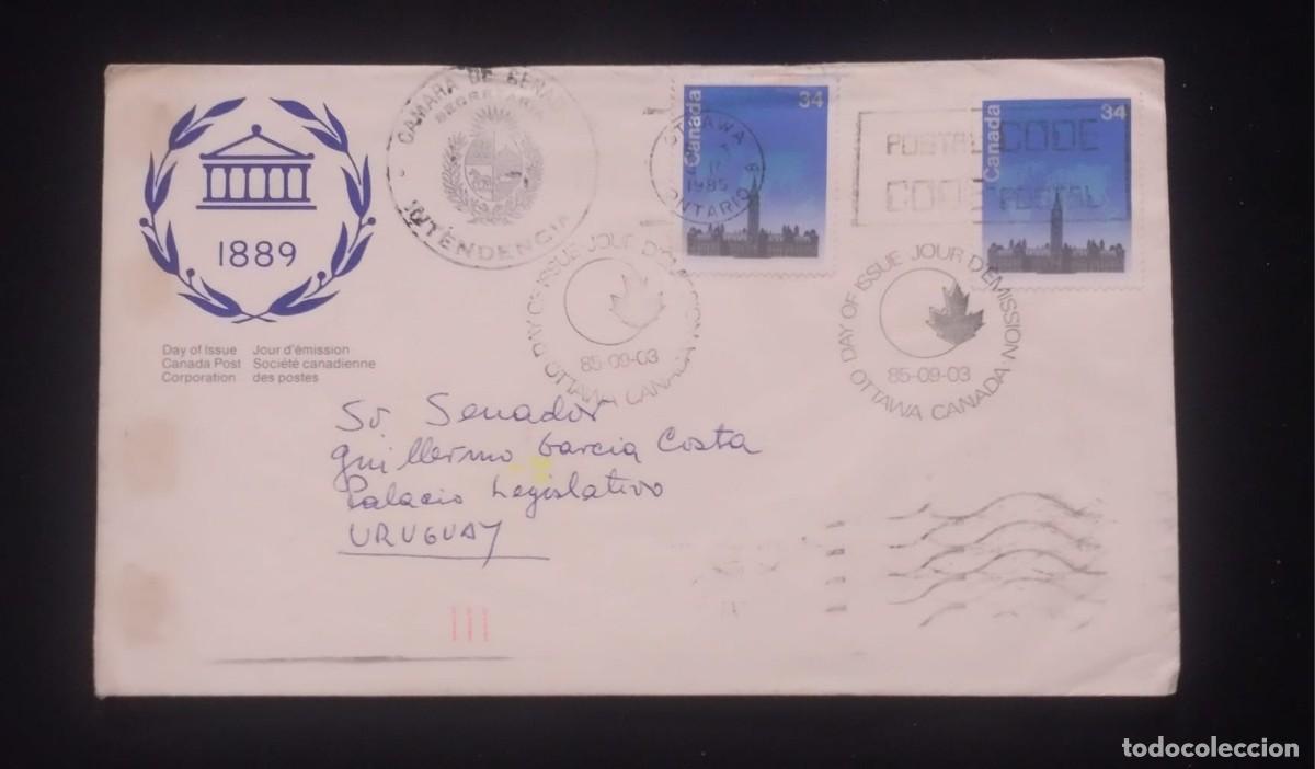 Sellos: TS) 1985 CANADA, FDC, CANCELLATION STAMP, WITH THE 74TH CONFERENCE OF THE INTER PARLIAMENTARY UNION