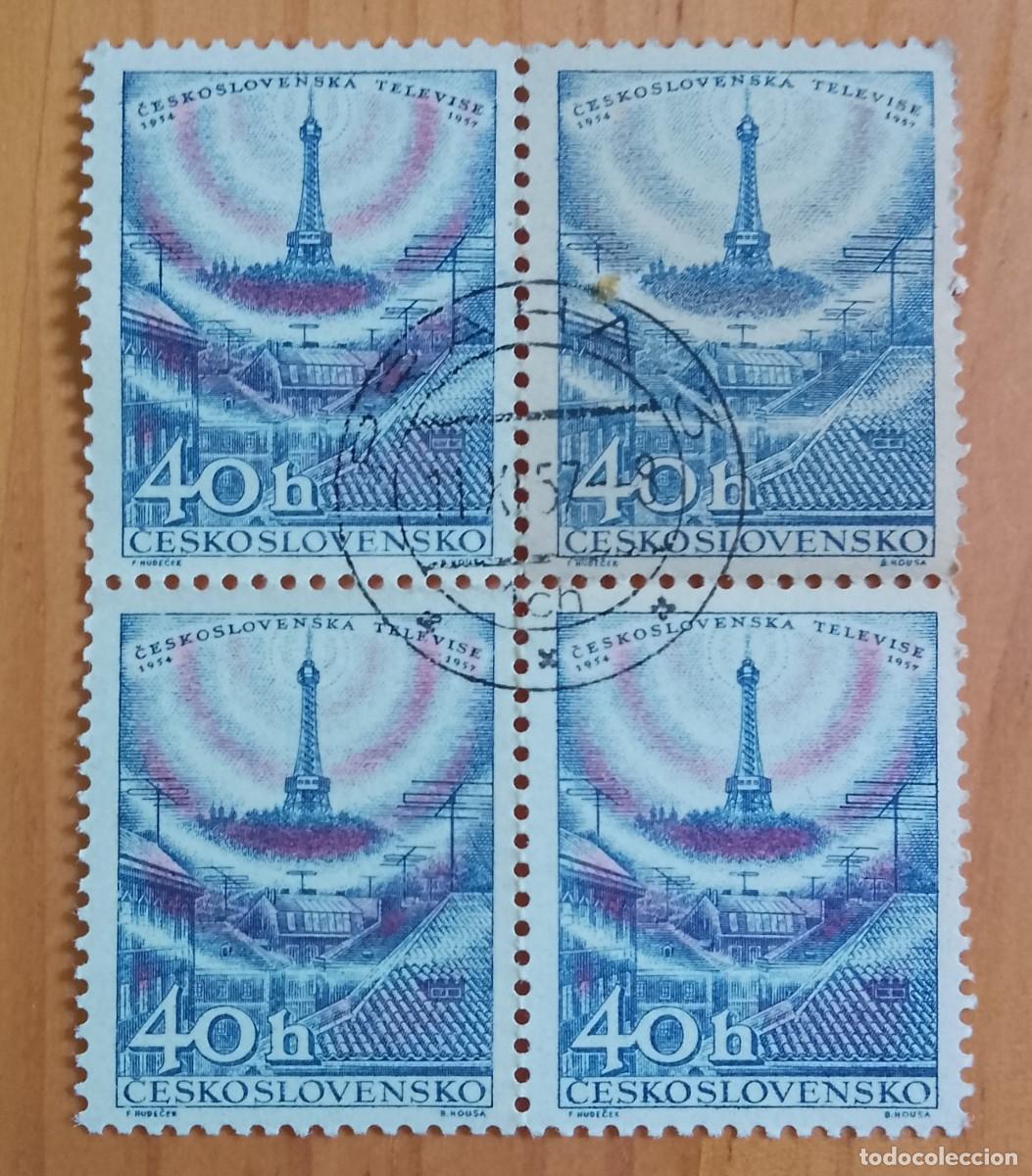 Sellos: CHOCOSLOVAQUIA - V/F 40 H - 1954.1957 EMISIONES DE TELEVISI&Oacute;N CHECA - TIRA 4 SELLOS - CON MAT. ID.