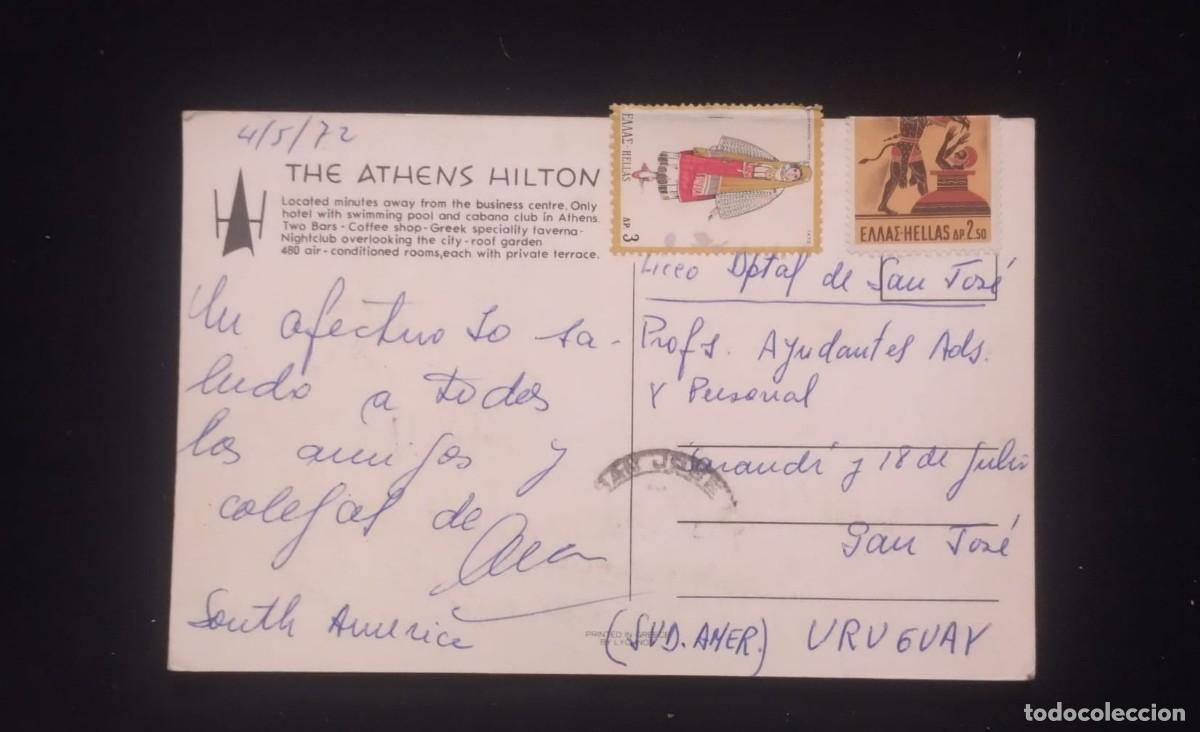 Sellos: TS) 1972 GREECE, POSTCARD,COVER SENT FROM ATHENS TO SAN JOSE URUGUAY,WITH TRADITIONAL REGIONAL COSTU