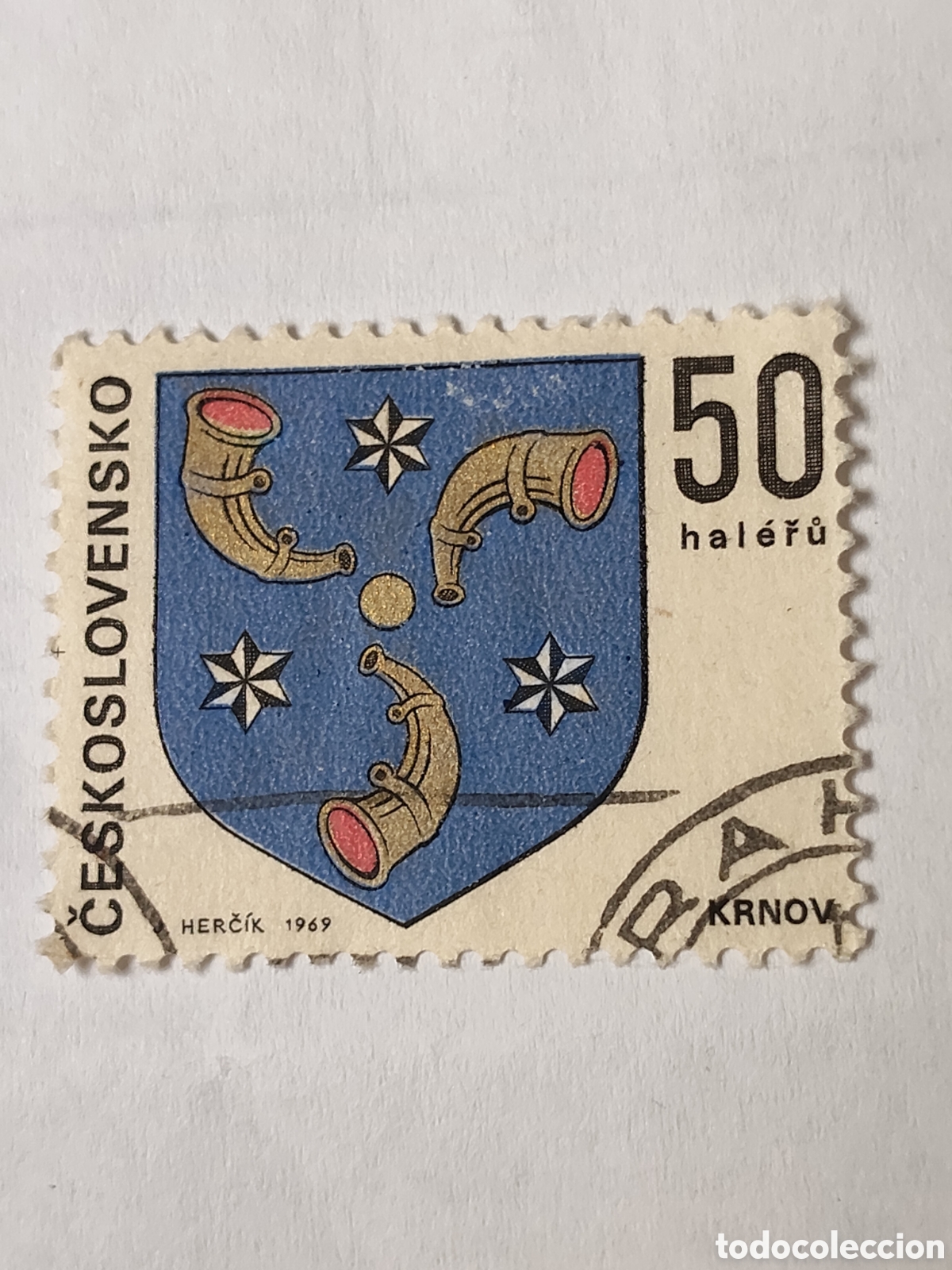 Sellos: Sello de Checoslovaquia escudo de armas de la ciudad Krnov 1969 usado