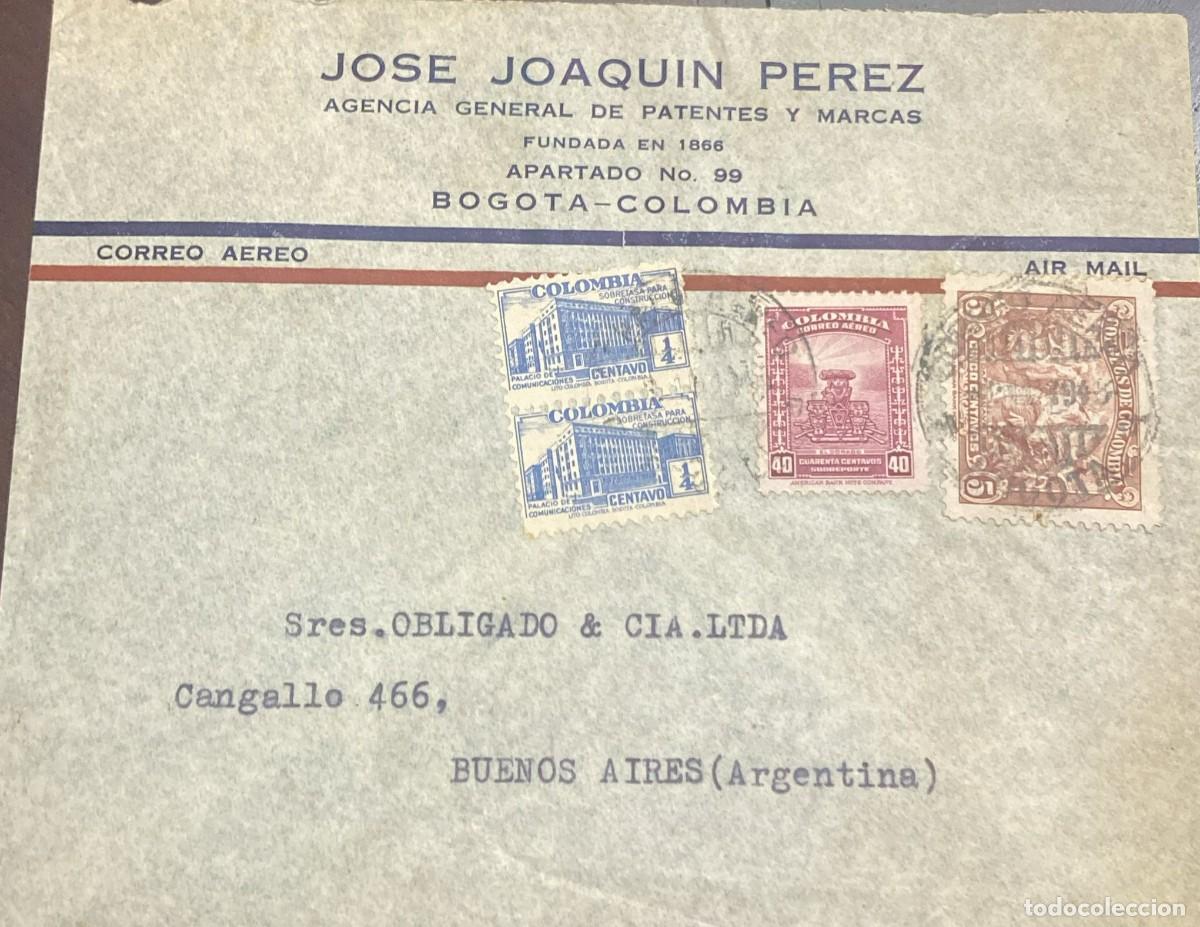 Sellos: TS) CIRCA 1950 COLOMBIA, AIRMAIL COVER SENT FROM BOGOTA TO BUENOS AIRES,WITH THE COMMUNICATIONS PALA