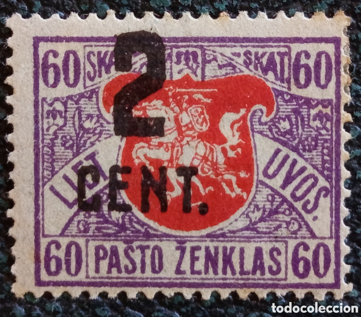 Sellos: Sello Lituania 1922 - 2c sobre 60s Violeta Nuevo MH - Cat&aacute;logo Michel N. 149