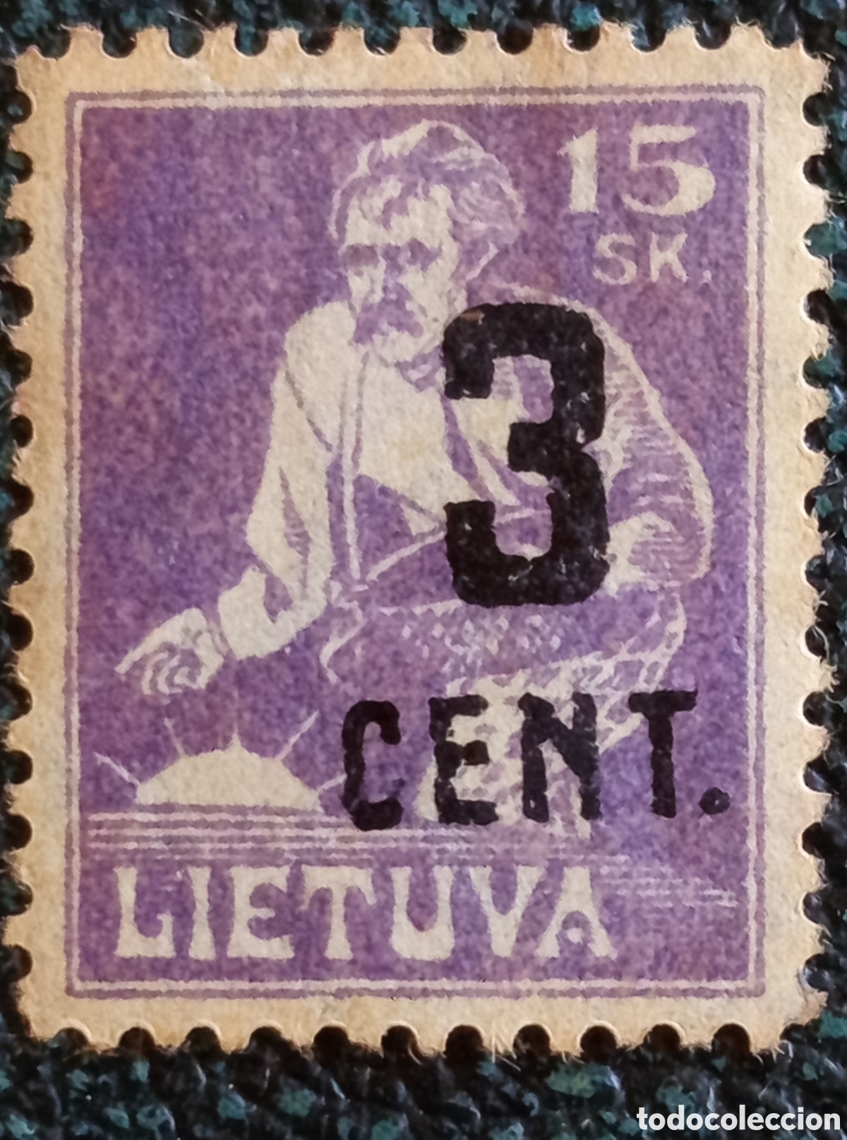 Sellos: Sello Lituania 1922 - 3c sobre 15s Violeta Nuevo MH - Cat&aacute;logo Michel N. 158