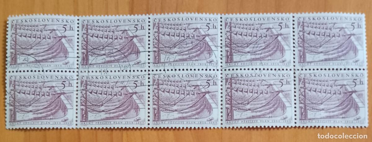 Sellos: CHECCHECOSLOVAQUIA - V/F 5 H - 1946.1960 SEGUNDO PLAN QUINCENAL - TIRA CON 10 SELLOS CON GOMA