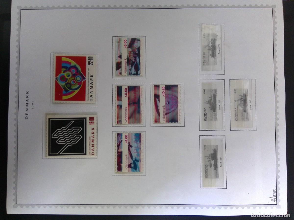 Sellos: KV)2001 DENMARK, ALBUM SHEET LABELED DENMARK 2001 THAT STARTS WITH TWO GEOMETRIC ABSTRACT ART STAMPS