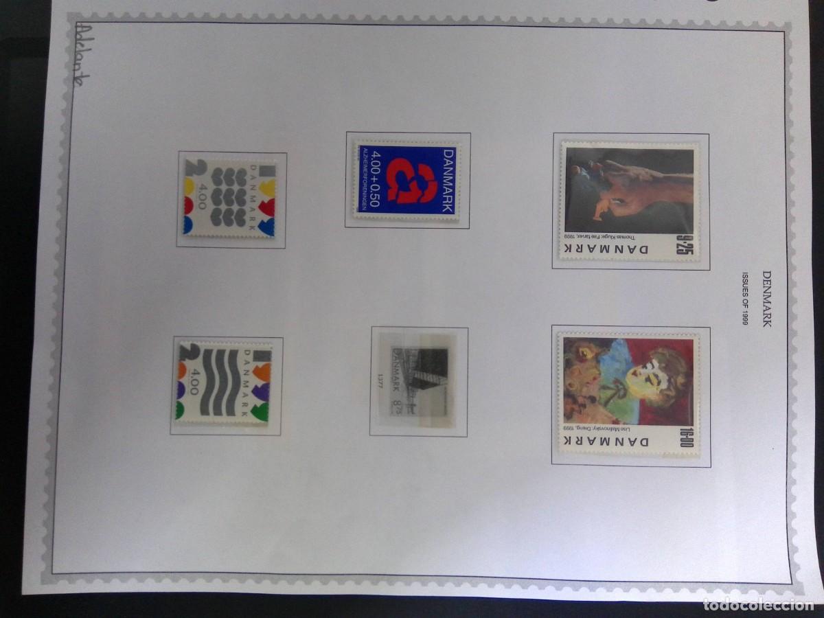 Sellos: KV)1999 DENMARK, ALBUM SHEET OF 1999 ISSUES THAT STARTS WITH TWO GEOMETRIC PATTERN STAMPS WITH COLOR