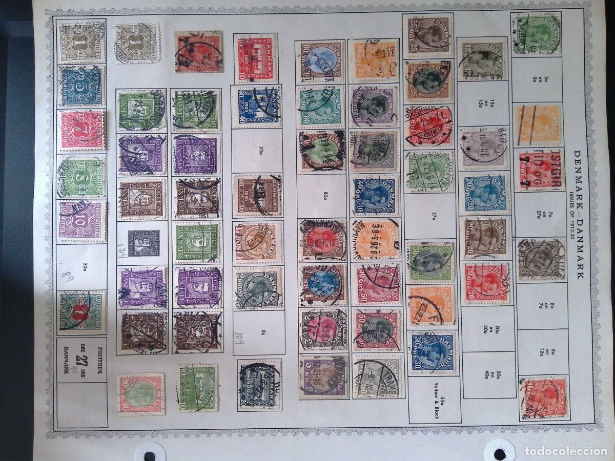 Sellos: KV)1930 DENMARK, ALBUM SHEET OF 1913-1930 ISSUES THAT STARTS WITH AVISPORTO POSTAGE DUE NUMERAL STAM