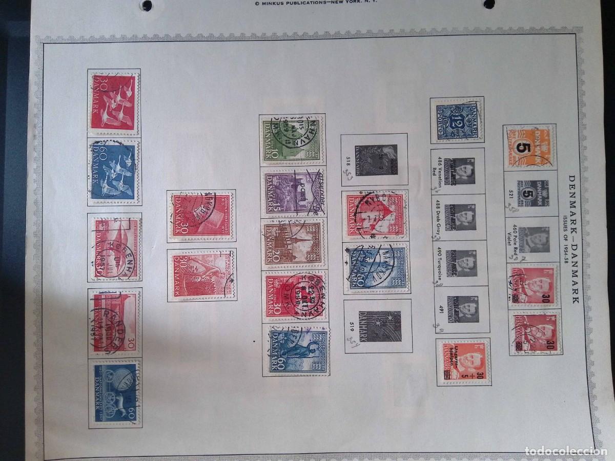 Sellos: KV)1958 DENMARK, ALBUM SHEET OF 1954-58 ISSUES THAT STARTS WITH A RED FLYING GEESE STAMP ON THE TOP