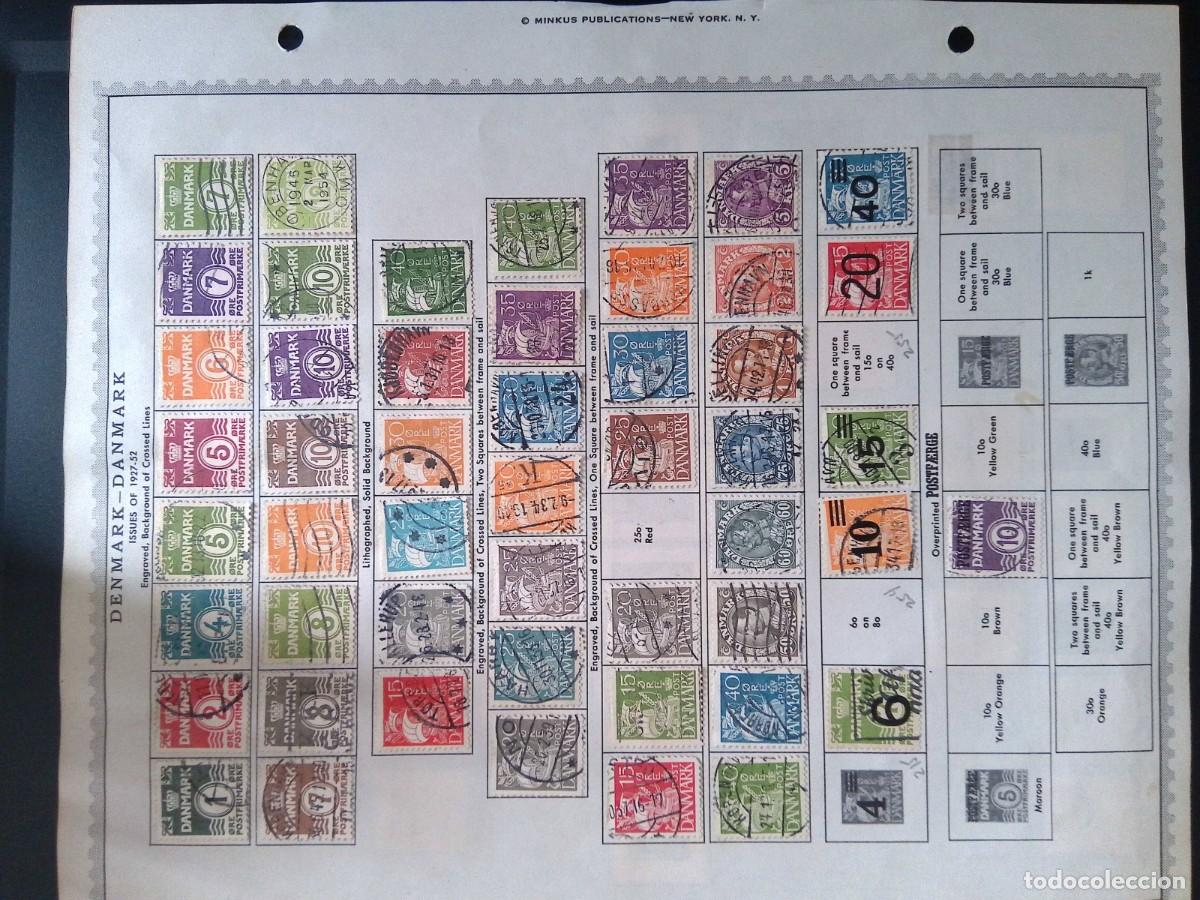 Sellos: KV)1952 DENMARK, ALBUM SHEET OF 1927-52 ISSUES THAT STARTS WITH GREEN AND PURPLE 7 &Oslash;RE POSTFRIM&AElig;RKE