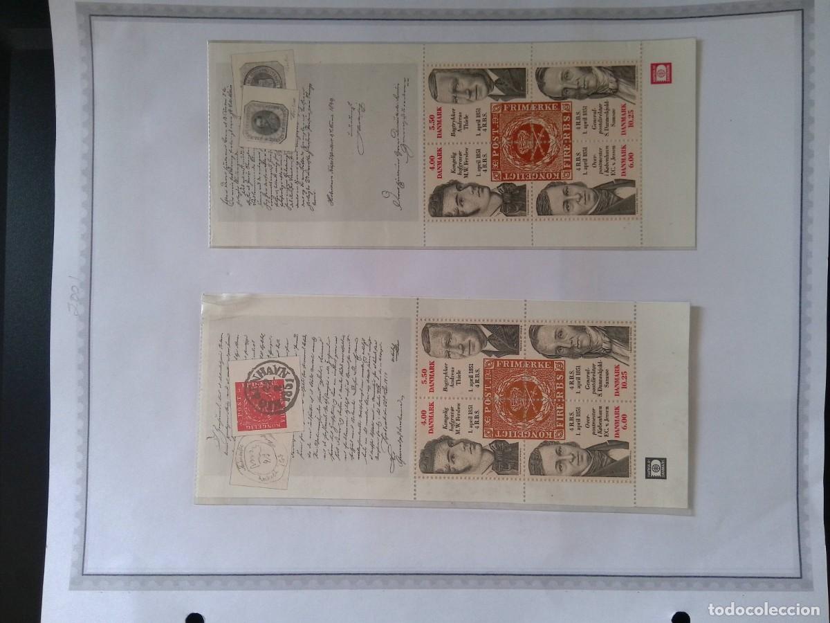 Sellos: KV)1951 DENMARK, ALBUM SHEET WITH TWO SOUVENIR BLOCKS OF THE CENTENARY OF THE FIRST STAMP 1851 THAT
