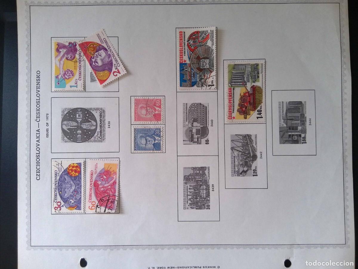 Sellos: KV)1975 CZECHOSLOVAKIA-ČESKOSLOVENSKO, ALBUM SHEET OF 1975 ISSUES THAT STARTS WITH A COLORFUL MUCHA-