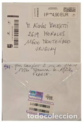 Sellos: MI) FRANCE, COVER ADDRESSED TO MONTEVIDEO, URUGUAY, WITH CONTROL LABEL AND THERMAL DIGITAL POSTAGE L