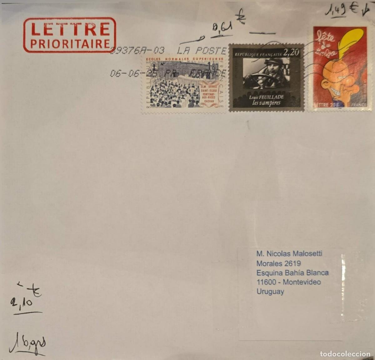 Sellos: MI) 1985 FRANCE, PRIORITY MAIL SENT TO MONTEVIDEO, URUGUAY, WITH THREE STAMPS COVERING THE POSTAGE V