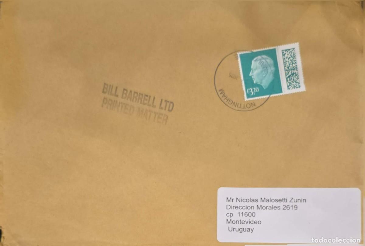 Sellos: MI) 2025 GREAT BRITAIN, COMMERCIAL COVER MAILED FROM THE UK TO MONTEVIDEO, URUGUAY; BILL BARRELL LTD