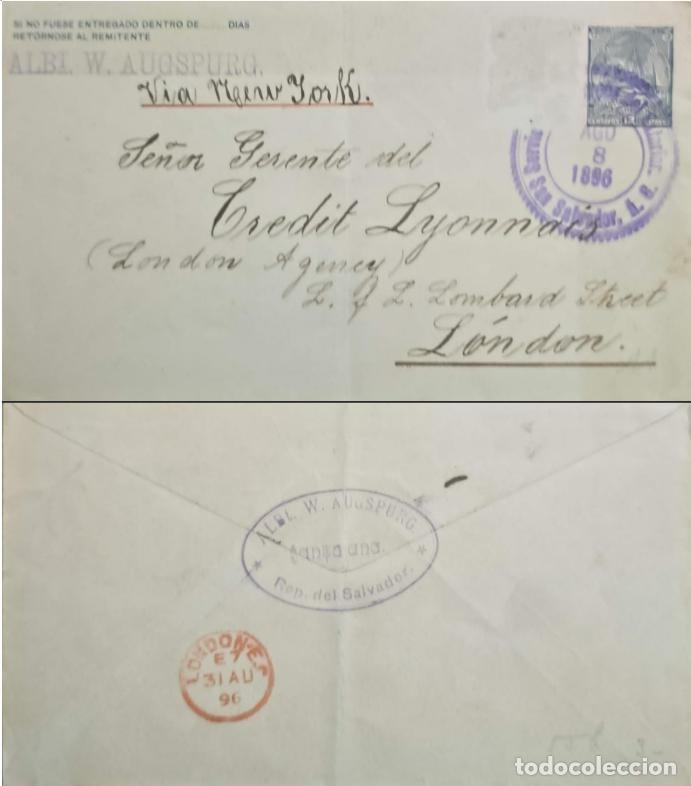 Sellos: MI) 1896 EL SALVADOR, VIA NEW YORK; SENT FROM SAN SALVADOR TO LONDON. THE LETTER HAD TO TRANSIT THRO