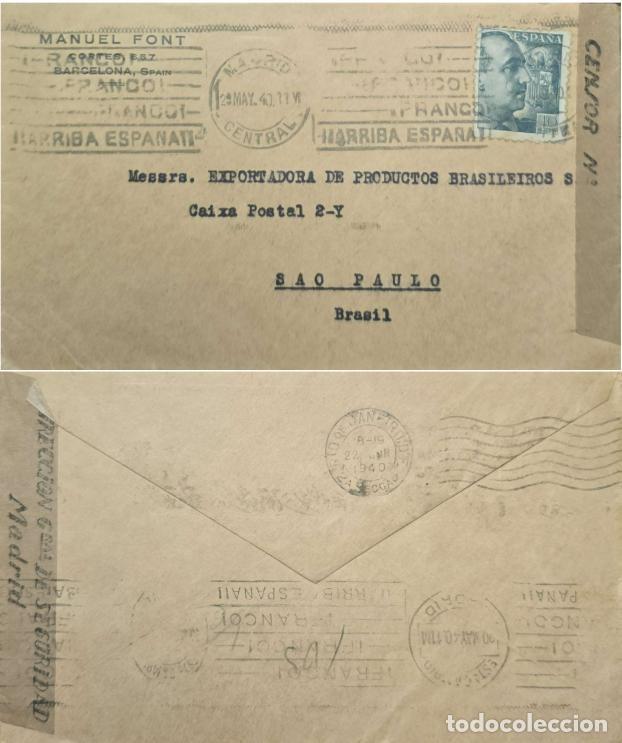 Sellos: TS) 1941 SPAIN, SLOGAN CANCELLATION, COVER SENT FROM MADRID TO SAO PAULO,WITH THE GENERAL FRANCO AND