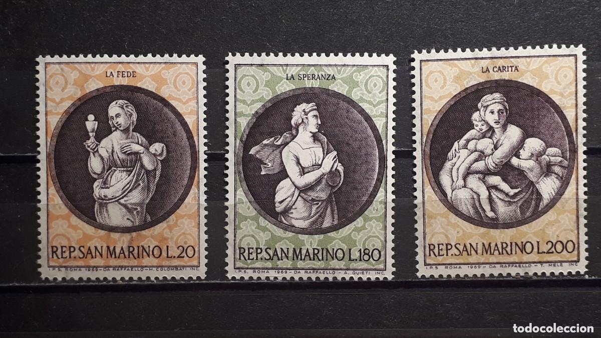 Sellos: San Marino 1969 Ivert 746/8 *** Navidad - Las Tres Virtudes Teologales de RAPHAEL