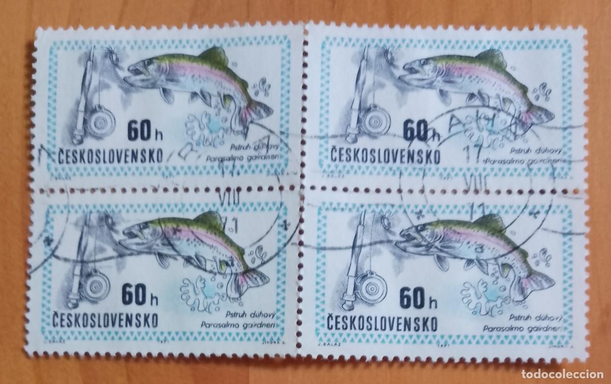 Sellos: CHECOSLOVAQUIA - V/F 60 H - TIRA CON 4 SELLOS - FAUNA, PEZ, TRUCHA ARCO IRIS.