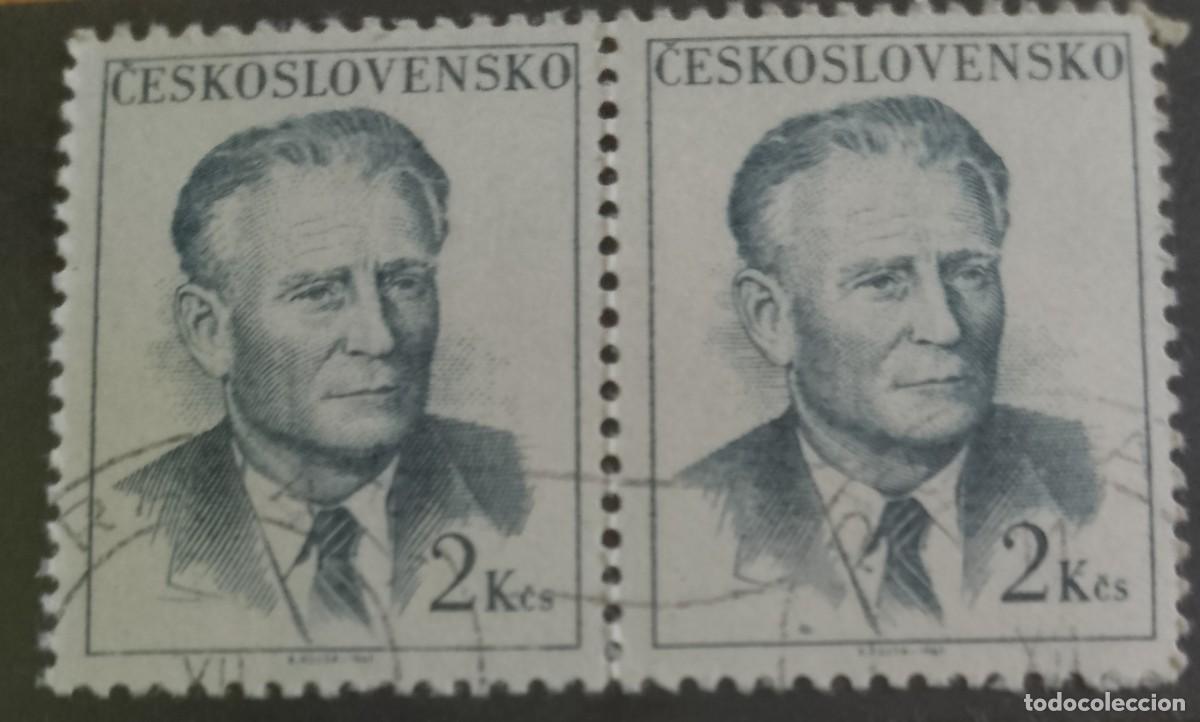 Sellos: CHECOSLOVAQUIA - V/F 2 KCS - A&Ntilde;O 1967 - PRESIDENTE: ANTONIN NOVOTNY - TIRA 2 SELLOS, VER DESCRIPCI&Oacute;N