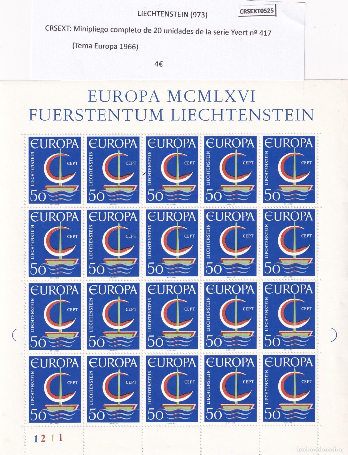 Sellos: CRSEXT0525 SELLOS LIECHTENSTEIN Minipliego completo de 20 und serie Yvert n&ordm; 417 (SELLOS TEMA