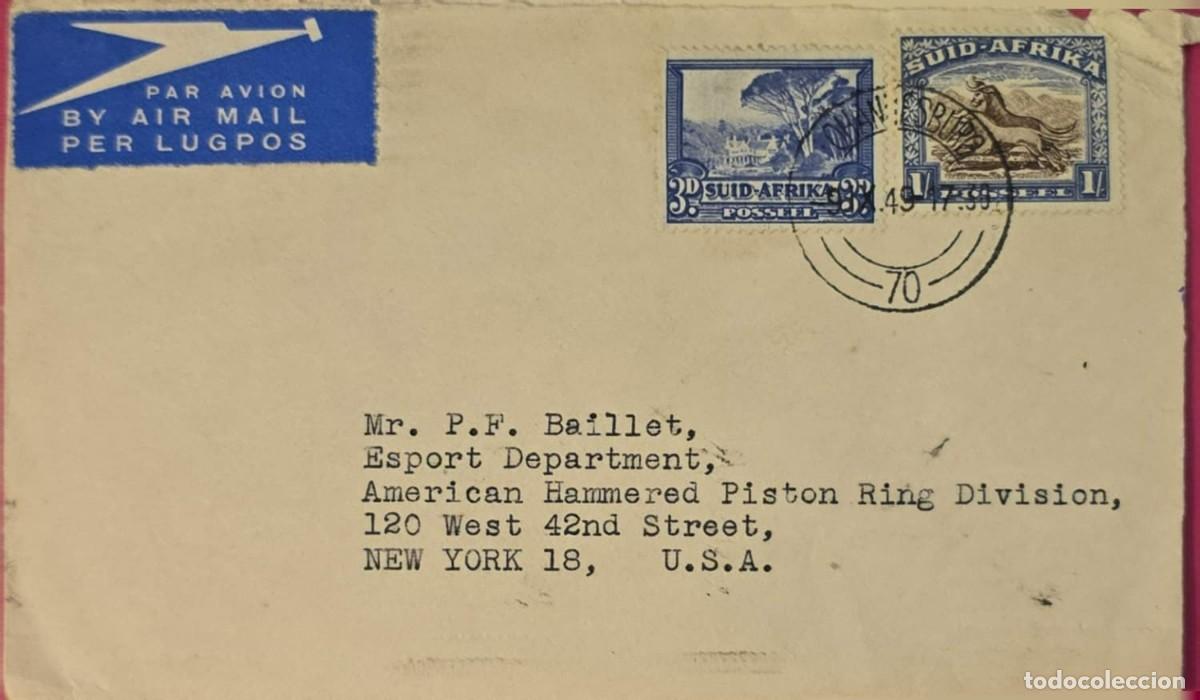 Sellos: TS) 1949 SOUTH AFRICA, AIRMAIL, COVER SENT FROM JOHANNESBURG TO NEW YORK,LOCAL TOPICS; BROADCAST TWI