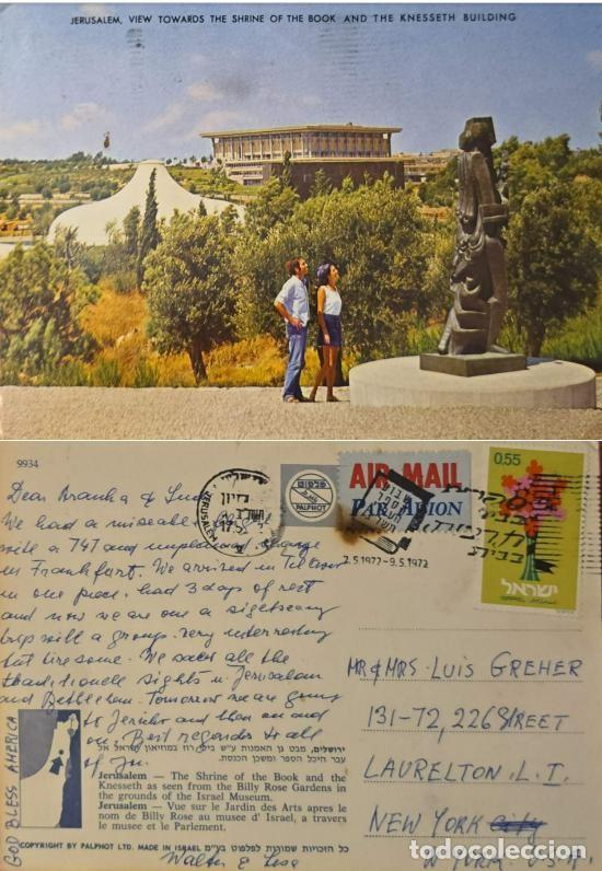 Sellos: TS) 1972 ISRAEL, POSTCARD, AIRMAIL, CARD SENT FROM JERUSALEM TO NEW YORK,REMEMBRANCE DAY.