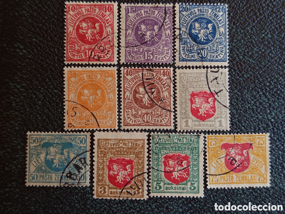 Sellos: Lote 9 Sellos Lituania 1919/1922 Escudo Vytis 10s-5a Usados Matasellados