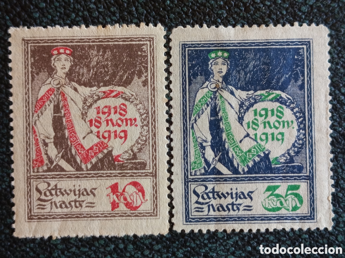 Briefmarken: Pareja Sellos Letonia 1919 Mi. 4/6 10k 35k Aniversario Independencia MH Nuevo