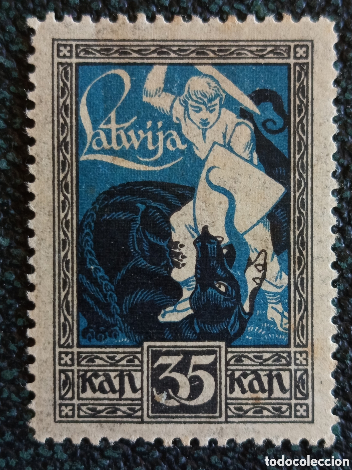 Timbres: Sello Letonia 1920 35k Lucha con Oso Dise&ntilde;ado por R. Zariņ&scaron; MH Nuevo