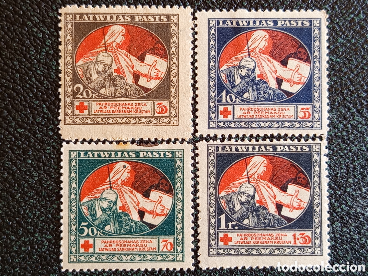 Francobolli: Bloque 4 Sellos Letonia 1920 Cruz Roja Ben&eacute;fica 20k-1r MH Nuevo