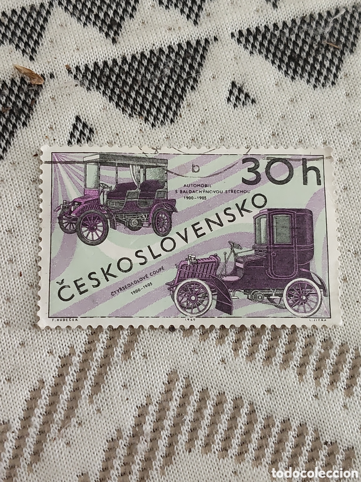 Sellos: Sello de Checoslovaquia autom&oacute;viles antiguos de fabricaci&oacute;n checa &eacute;poca 1900-05 emisi&oacute;n 1969
